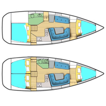 Sun Odyssey 37 2 & 3 Cabin layout